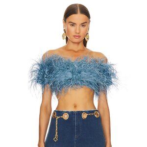 Cult Gaia Goetz Top Ostrich Feather Off-The-Shoulder Crop